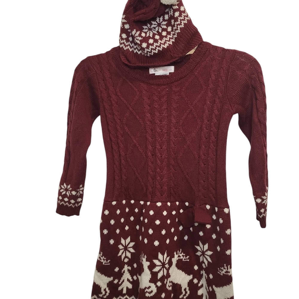 Burgundy Knit Dress with Hat Set